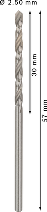 Bosch PRO Metal HSS-G twist drill bit 2.5 mm., Spiralbohrer, Metallbohrer, Stahl, Silberfarben, Langbohrer