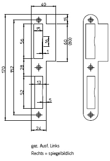 Technische Zeichnung SSF Lappenschließblech 4510,DR,24/40x170x2 rd,edelstahl