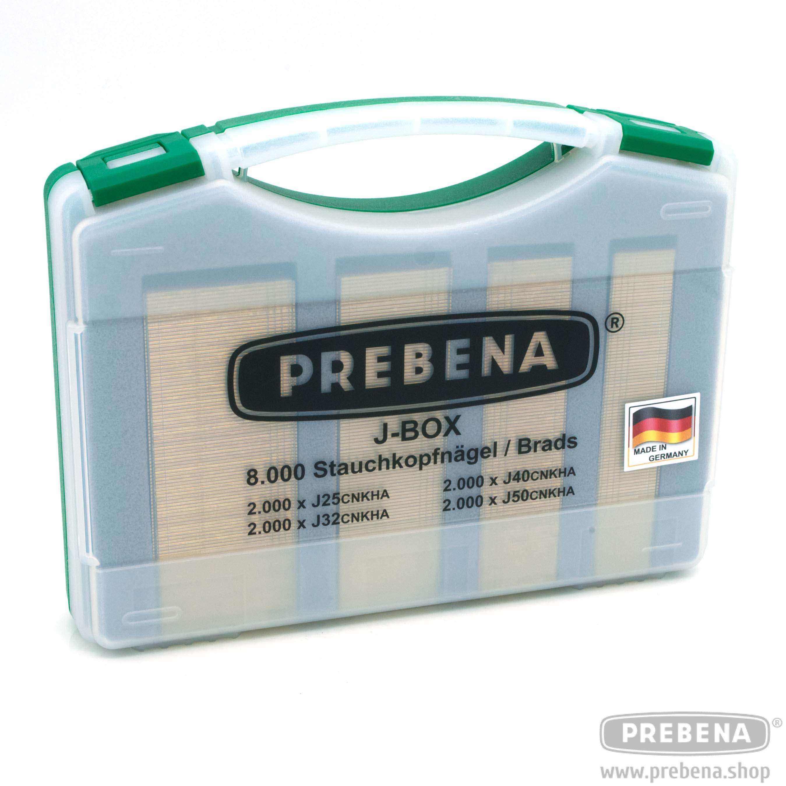 Prebena J-BOX Stauchkopfnägel Brads Typ J verzinkt geharzt 8000 Stück 25-50mm