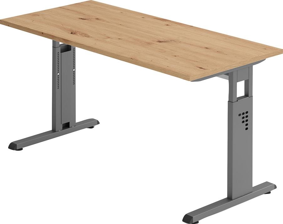 Hammerbacher Schreibtisch C-Fuß B 140 x T 67 cm Asteiche/Graphit man. Stufenlos verstellb.