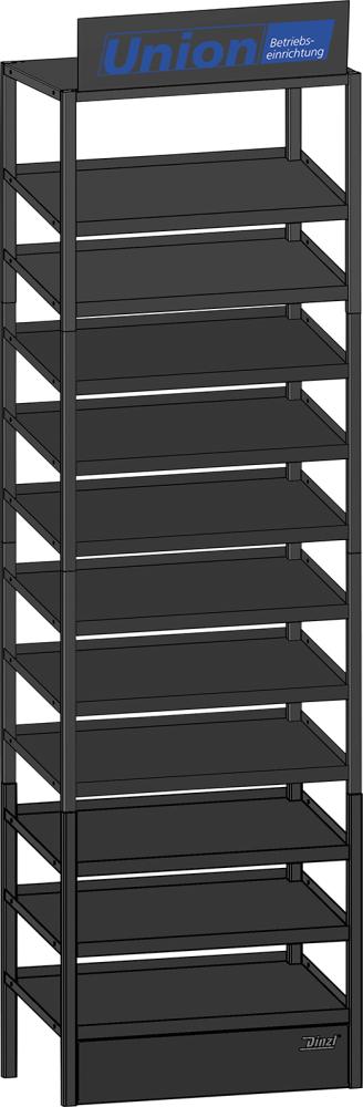 Dinzl UNION C-Teile Modulturm2 11 Böden schräg RAL 7016 UNION Beschriftungsschild