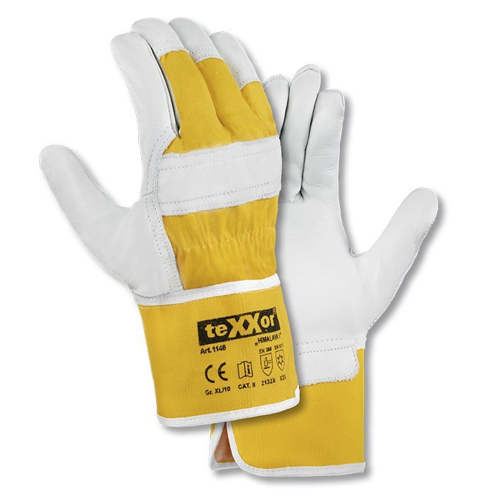 teXXor® Rindvollleder-Winterbauhandschuhe HIMALAYA I 8, Leder natur/Drell gelb