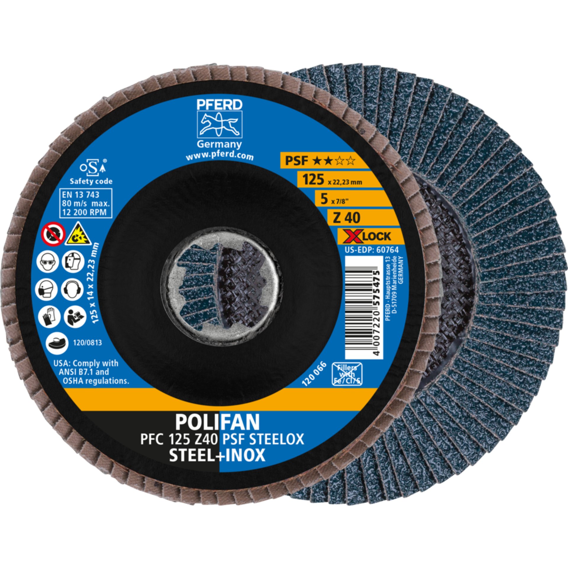 Pferd POLIFAN Fächerscheibe PFC 125 mm X-LOCK konisch Z40 Uni.-Linie PSF STEELOX