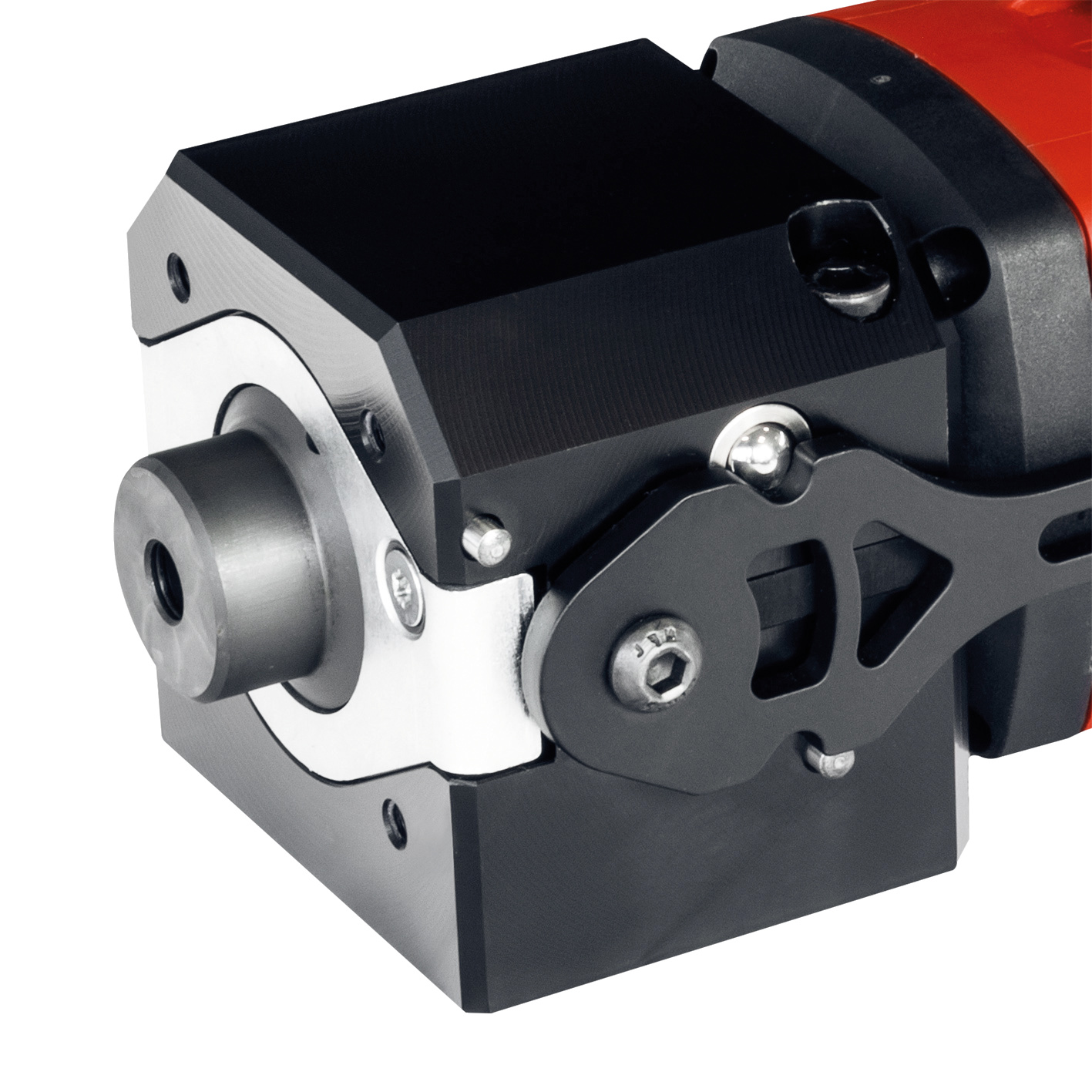 Höchste Rundlaufgenauigkeit durch filigrane Abstimmung aller Bauteile, wie der doppelt gelagerten Spindel zur Aufnahme von Axialkräften und der innovativen, werkzeuglosen Schnellspanneinrichtung. Anwendungsbild, Maschine, Motor