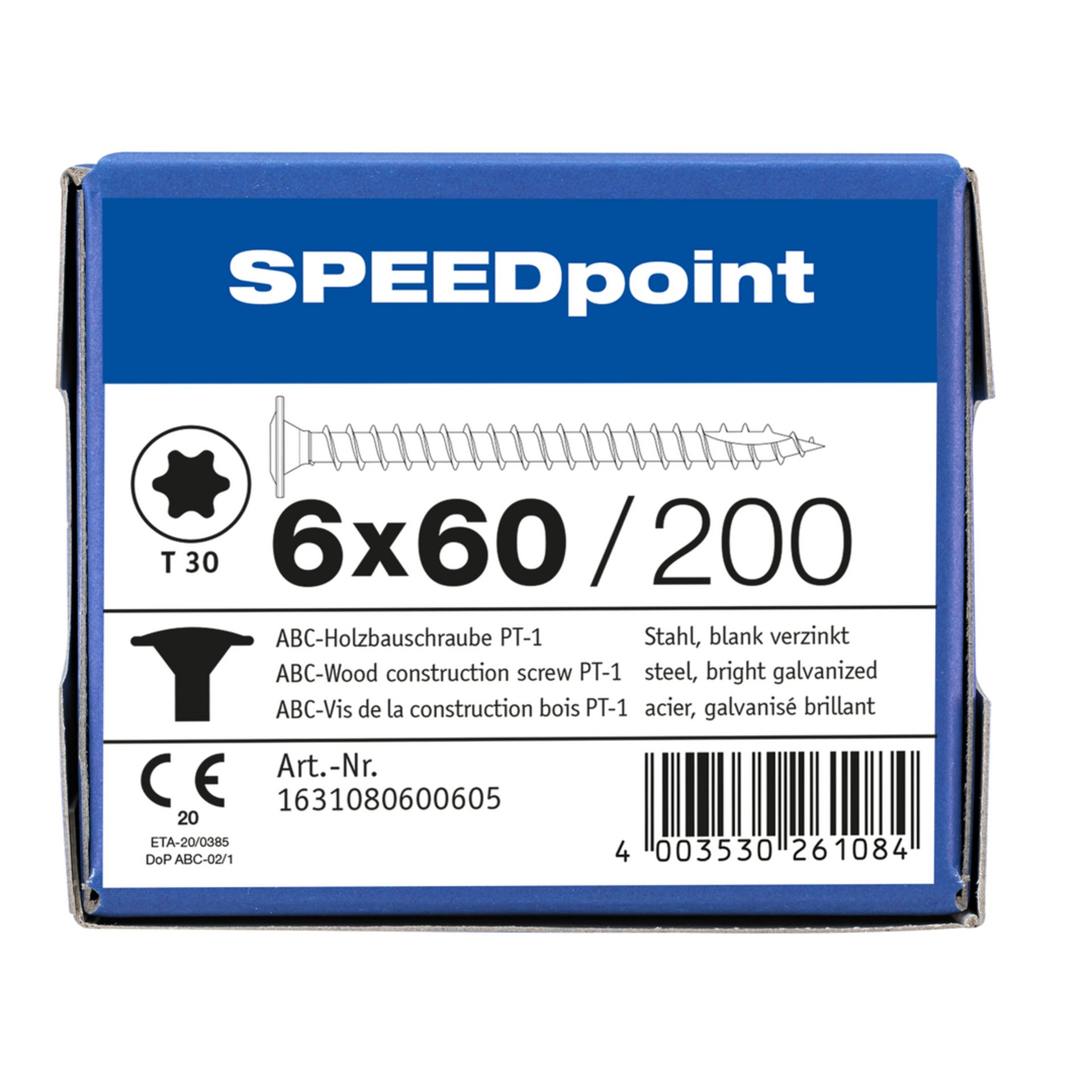 ABC SPEEDpoint Holzbauschraube Tellerkopf T30 Vollgewinde Schabenut A2J 6x60mm (200)