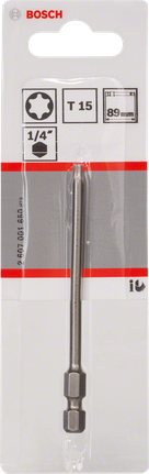 Bosch T15 89mm impact control screwdriver bit., Schrauberbit, Torx T15, 89 mm, 1/4-Zoll-Schaft, Sicherheits-Torx