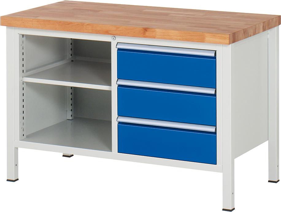 RAU Werkbank (mit 3 Schubladen, 1 Fachboden), Tiefe 700 mm