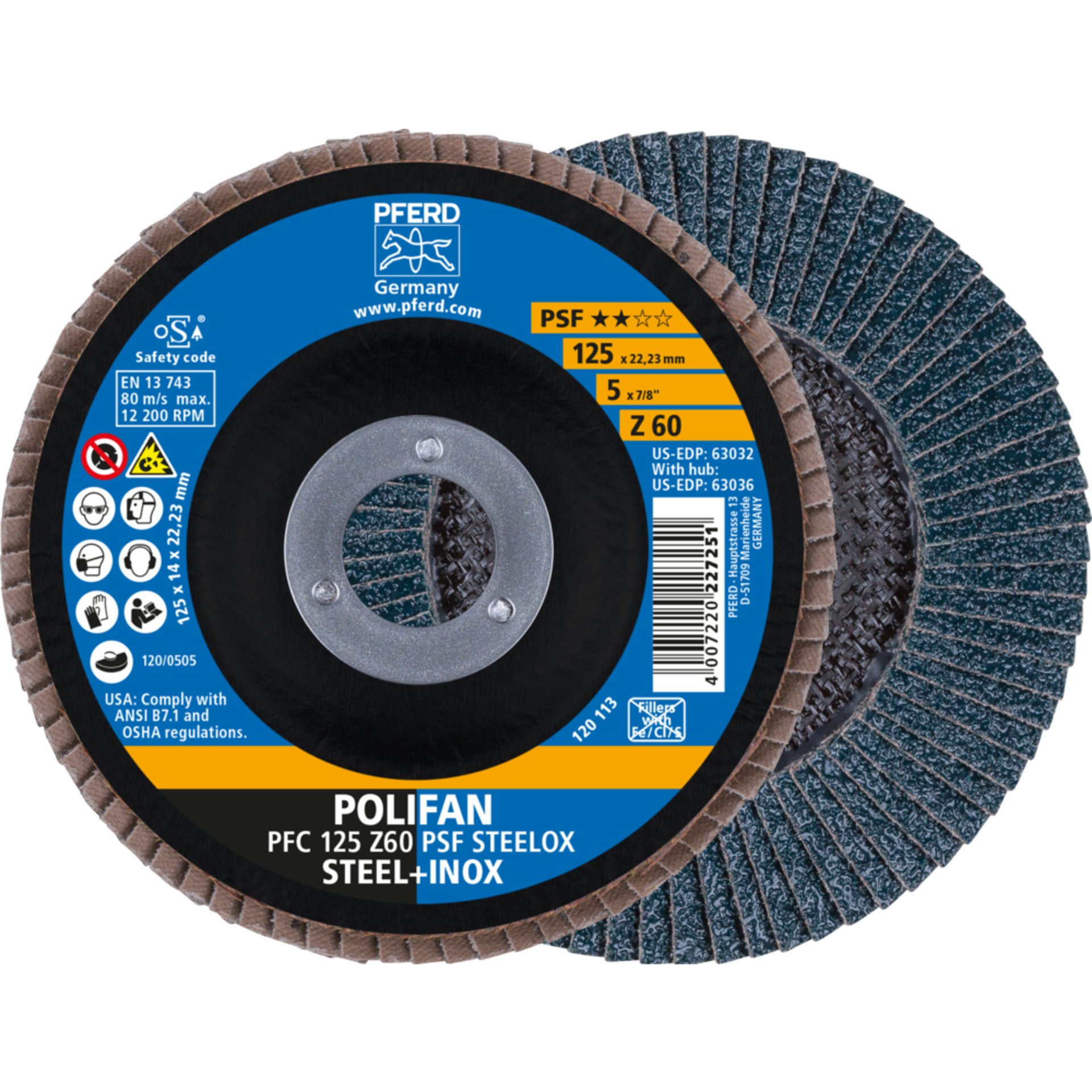 Pferd POLIFAN Fächerscheibe PFC 125x22,23 mm konisch Z60 Uni.-Linie PSF STEELOX