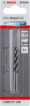Bosch HSS PointTeQ 3,0 mm Hochgeschwindigkeits-Spiralbohrer., Metallbohrer, HSS-Bohrer, 3 mm, Spiralbohrer, Bohrer mit Zentrierspitze