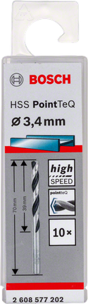 Bosch HSS PointTeQ 3.4mm high-speed drill bit pack., HSS-Spiralbohrer, Metallbohrer, 3,4 mm, Bosch, Einzelbohrer