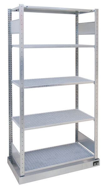Schulte Grundregal Kleingebinderegal 2000x1000x500mm verzinkt mit Auffangwanne 36L und 4 Gitterrostböden