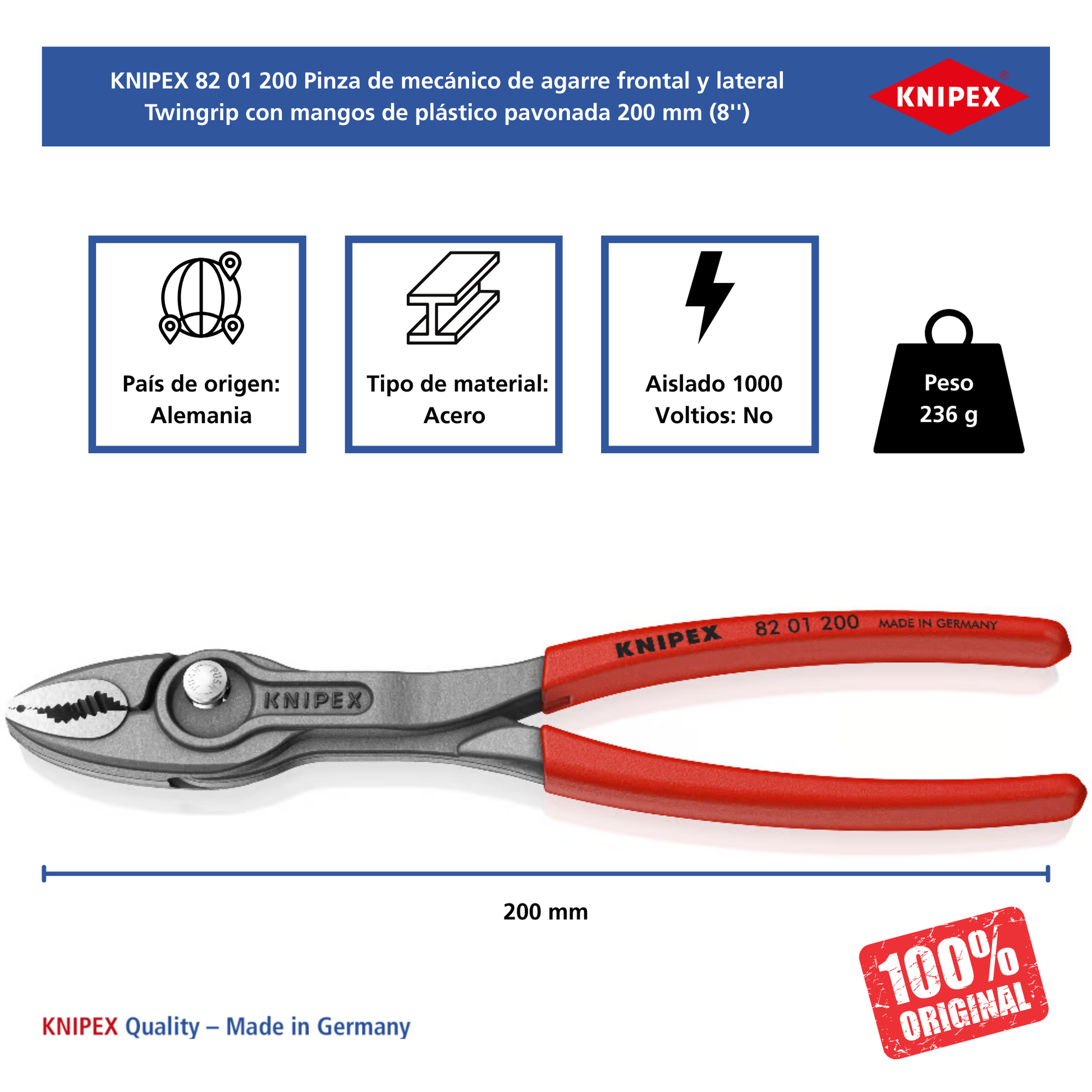 Knipex TwinGrip Frontgreifzange 82 01 200 SB 200 mm