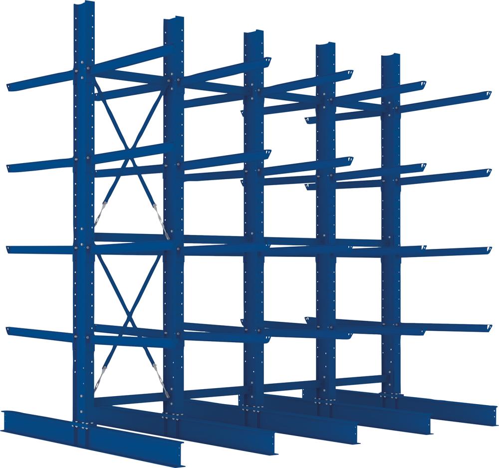META Kragarmregal Heavy B4100xT2x1250xH4000 mm doppelseitig RAL 5010 5 Ebenen Traglast 2000kg