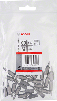 Bosch 25-teiliges T10 25mm Schraubendreher-Bit-Set., Schrauberbits, Torx T10, 1/4 Zoll, 25 mm, 25 Stück