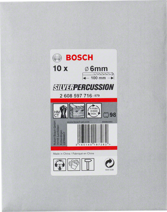 Bosch CYL-3 Betonbohrer 6mm Packung, 100mm Länge., Steinbohrer, Hartmetallspitze, 6 mm, 10er-Pack, Schlagbohrer