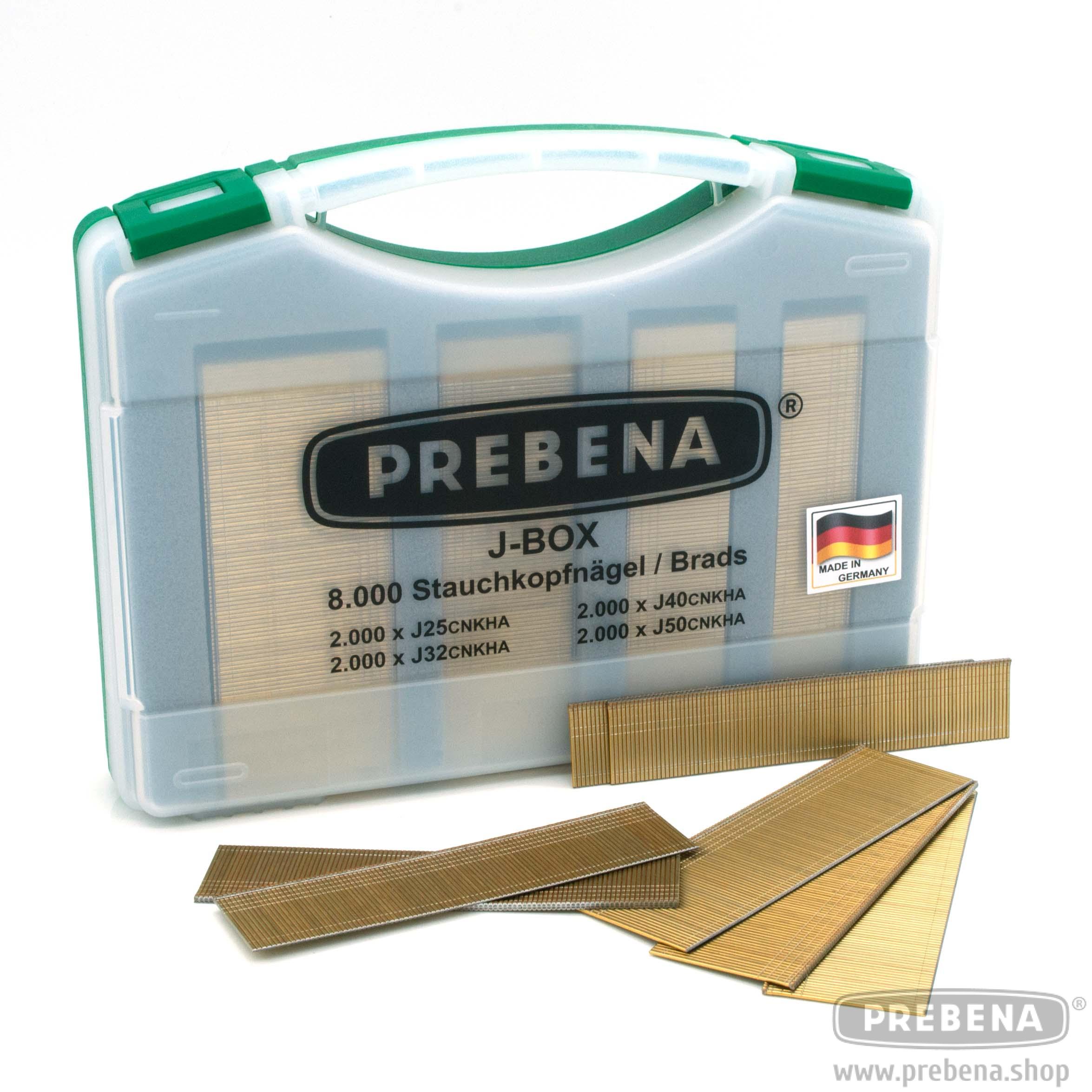 Prebena J-BOX Stauchkopfnägel Brads Typ J verzinkt geharzt 8000 Stück 25-50mm