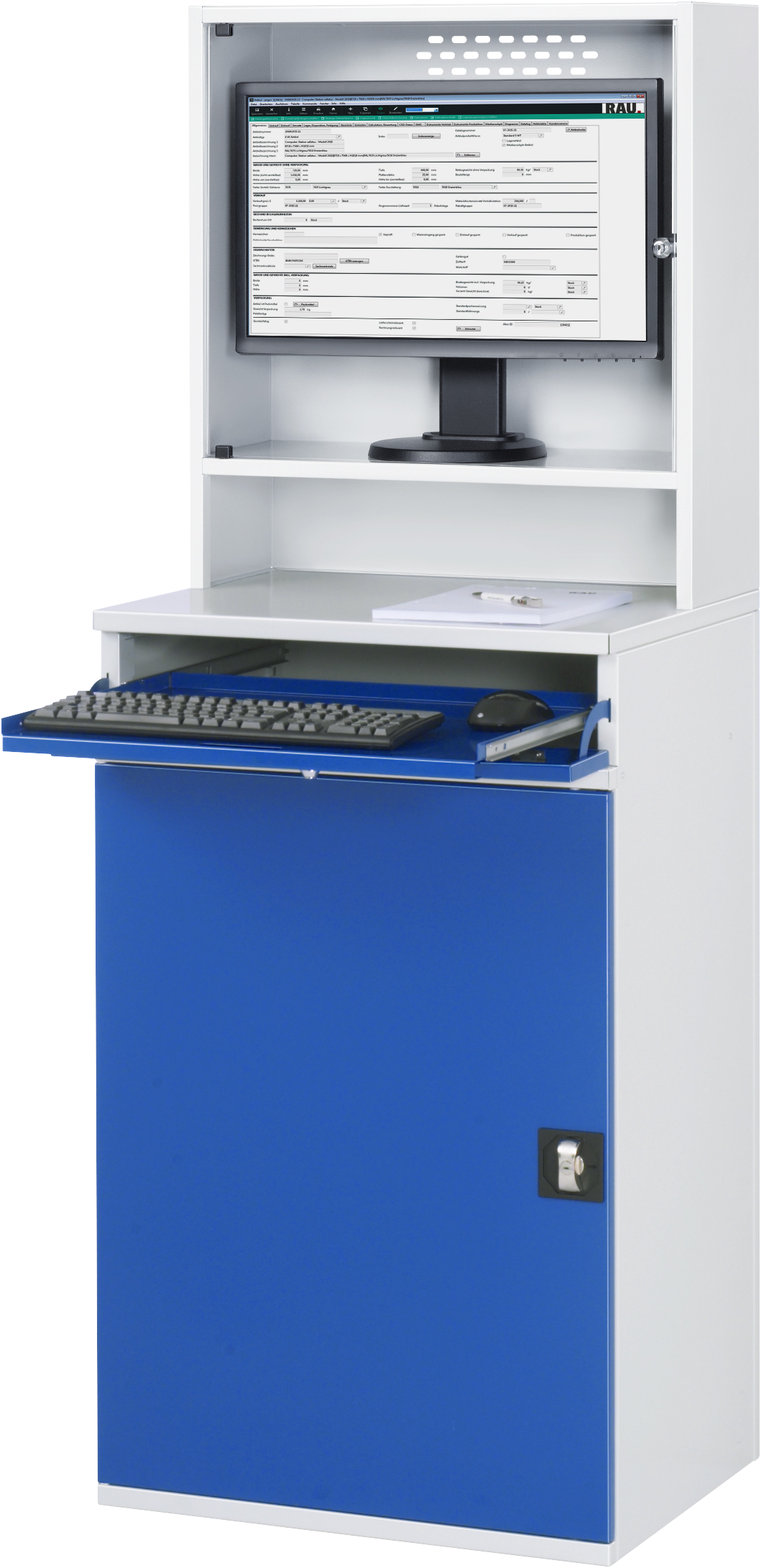 Rau Computerschrank Modell 65 mit Monitorgehäuse, B650xT520xH1860mm, stationär, abschließbar