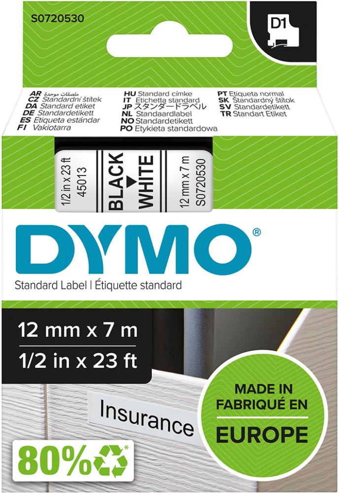DYMO Schriftband D1 45013 schwarz/weiß 12mmx7m DYMO