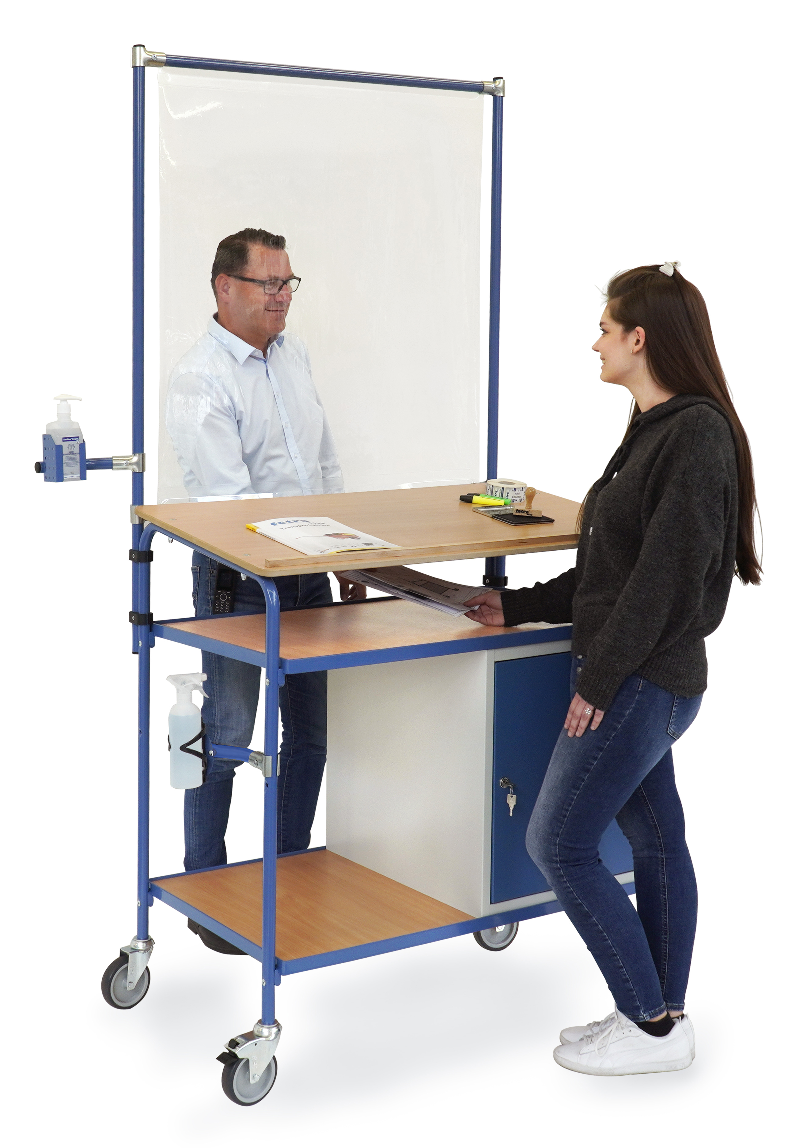 Rollpult mit Infektionsschutzausstattung