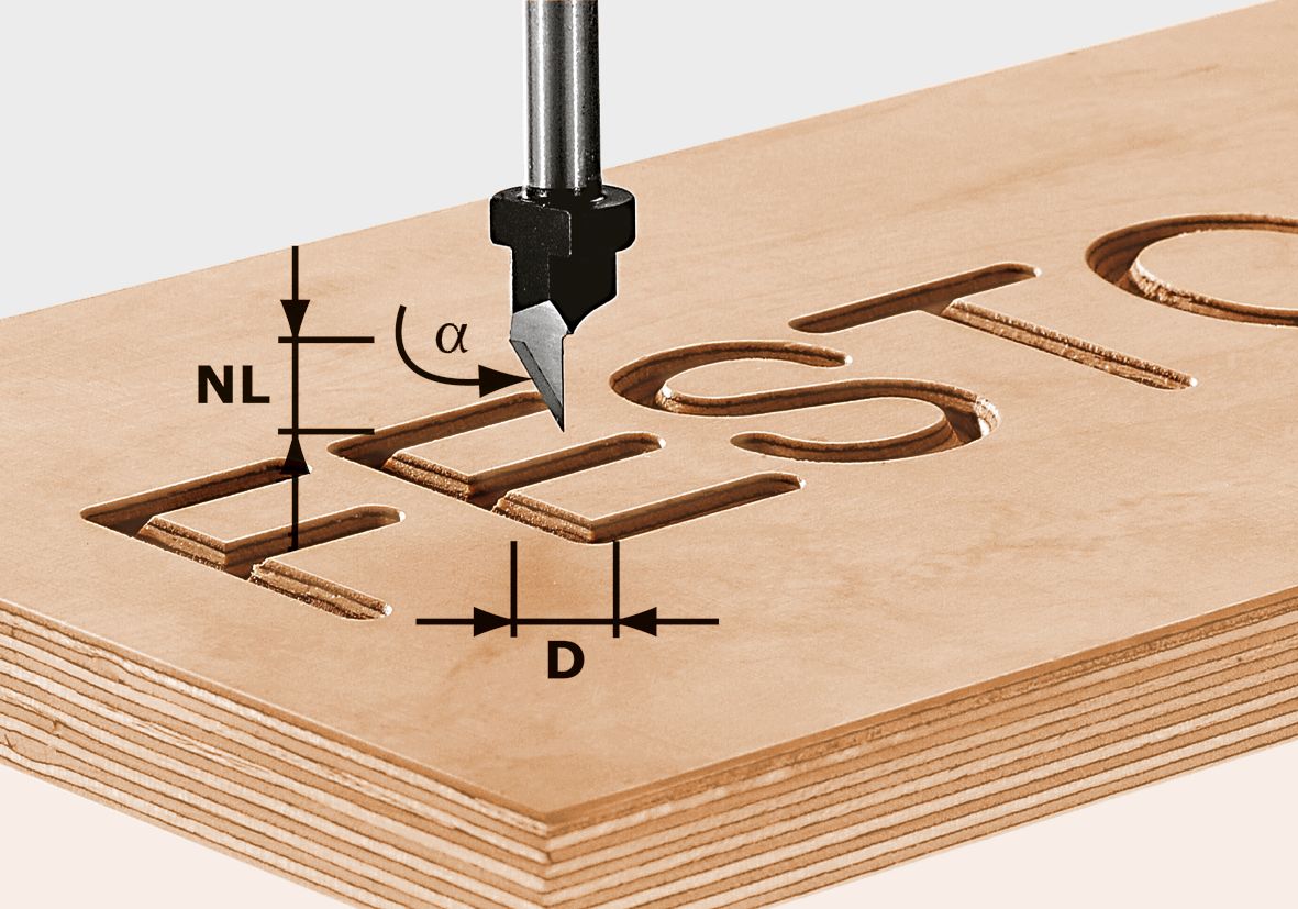 Schriftenfräser HW S8 D11/60°, Sperrholz, Holz
