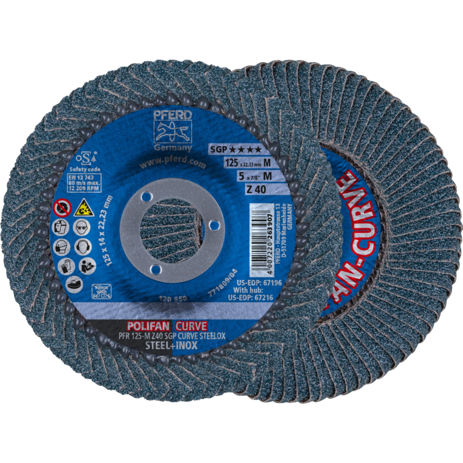 Pferd POLIFAN CURVE Fächerscheibe PFR 125x22,23 mm Breite M Z40 SGP STEELOX für