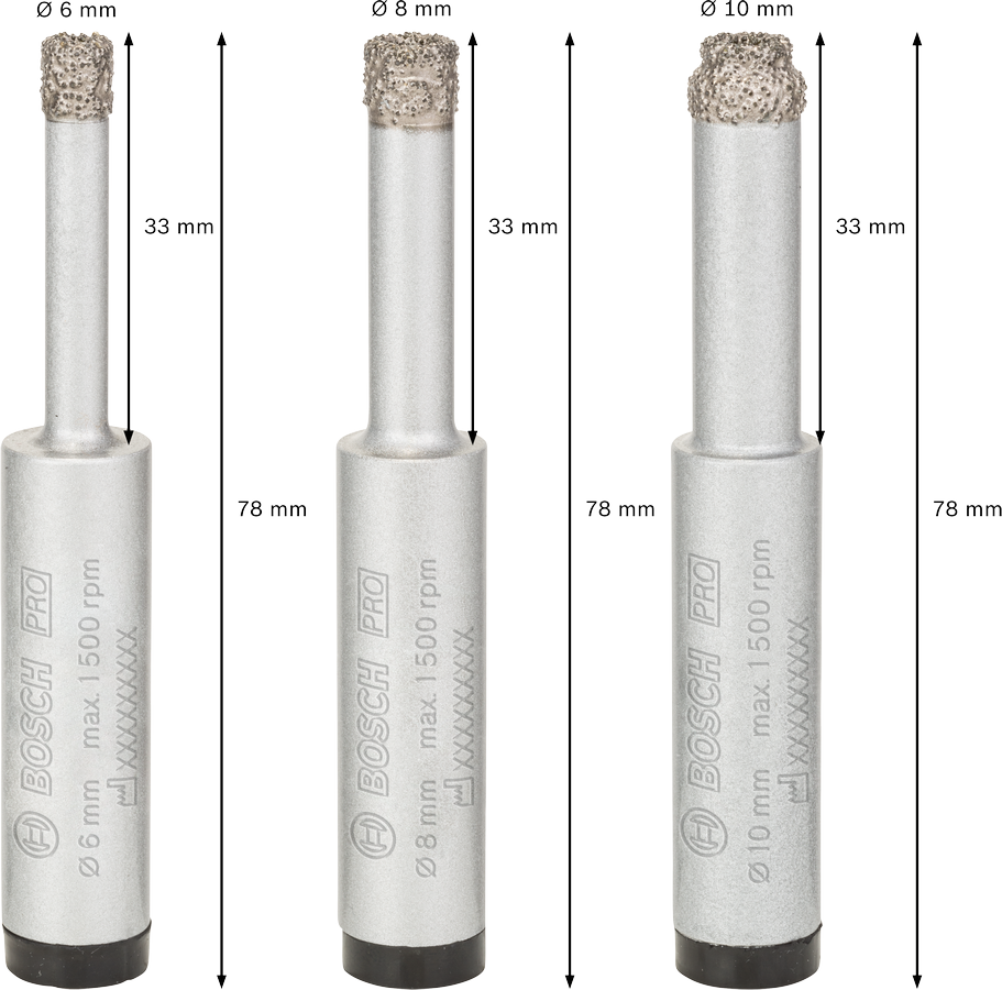 PRO Ceramic dry, Diamantbohrer, Bohrkrone, Metall, Silberfarben, Ø 6–10 mm