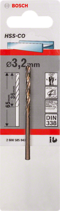 Bosch HSS-Co Metallbohrer 3,2 mm DIN 338., Metallbohrer, HSS-Co, Spiralbohrer, 3,2 mm, DIN 338