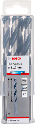 Bosch HSS Twist Drill Bit PointTeQ 11.2mm pack., Spiralbohrer, HSS-Stahl, Metallbohrer, 11,2 mm, 5er-Set