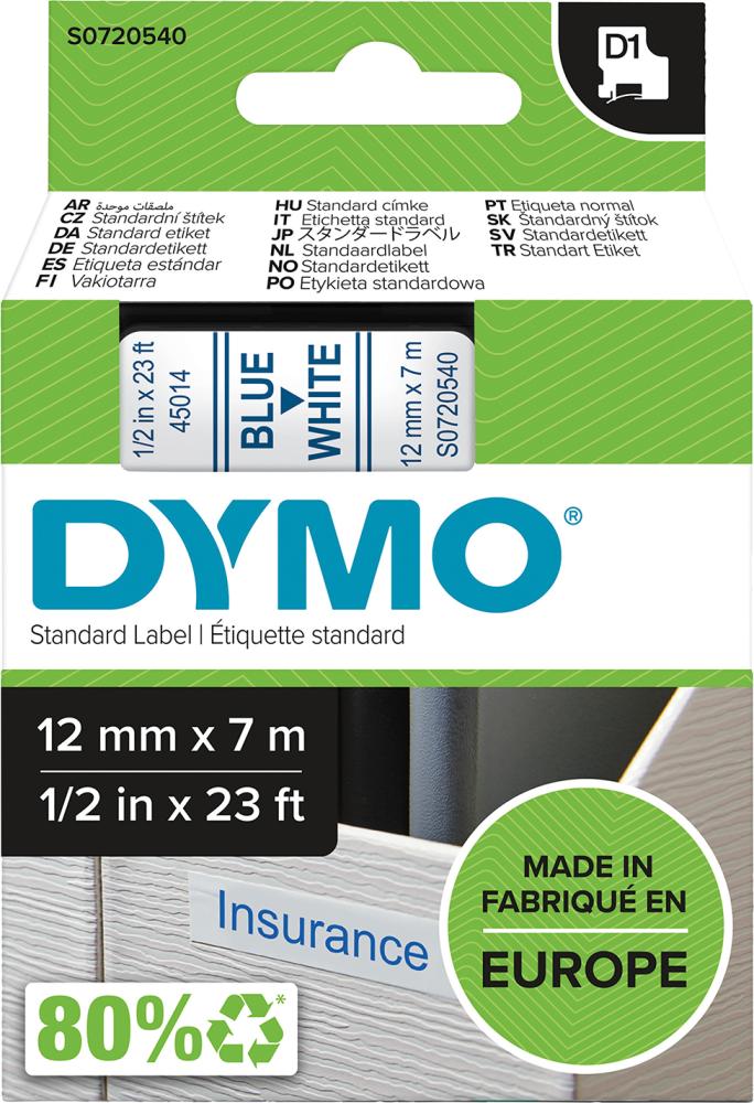 DYMO Schriftband D1 45014 blau/weiß 12mmx7m DYMO