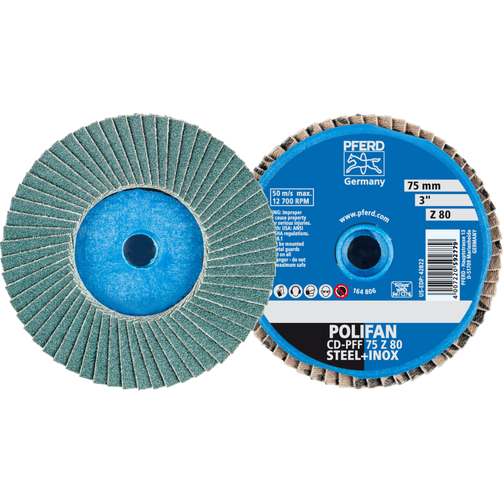 Pferd COMBIDISC Zirkon Mini-POLIFAN CD Ø 75 mm Z80 für gehärteten Stahl