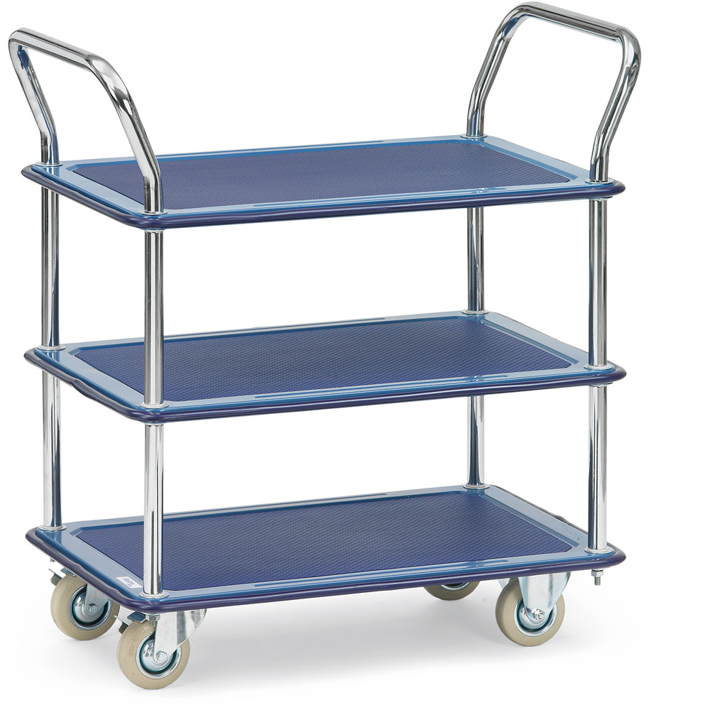 Fetra Ganzstahlwagen 3113 Tischwagen 3 Ladeflächen 740x480mm 120kg