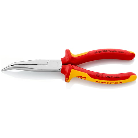 Knipex 26 26 200 VDE-Flachrundzange mit Schneide, gebogen, 2K, 200 mm