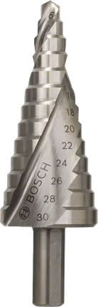Bosch HSS step drill bit 6-30mm for precise hole sizing.