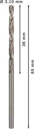 Bosch PRO Metal HSS-G twist drill bit 3.1 mm., Spiralbohrer, Metallbohrer, 3,1 mm Durchmesser, 65 mm Länge, Silberfarben
