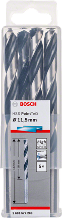 Bosch HSS PointTeQ 11.5mm twist drill bit set., Metallbohrer, HSS-Bohrer, 11,5 mm, Spiralnut, 5er-Pack