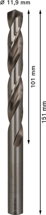 Bosch PRO HSS-G Metallbohrer 11,9 mm., Spiralbohrer, 11,9 mm Durchmesser, 151 mm Länge, 101 mm Nutzlänge, Metallbohrer