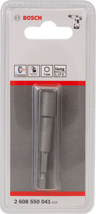 Bosch Steckschlüssel 1/4 Zoll Sechskantschaft 7 mm für M4 Schrauben., Steckschlüsseleinsatz, 7 mm, lang, Metall, Bosch