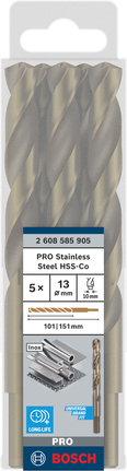 Bosch PRO Stainless Steel HSS-Co twist drill bit set 13mm., Spiralbohrer, HSS-Co, Edelstahlbohrer, Metallbohrer, 5-teilig