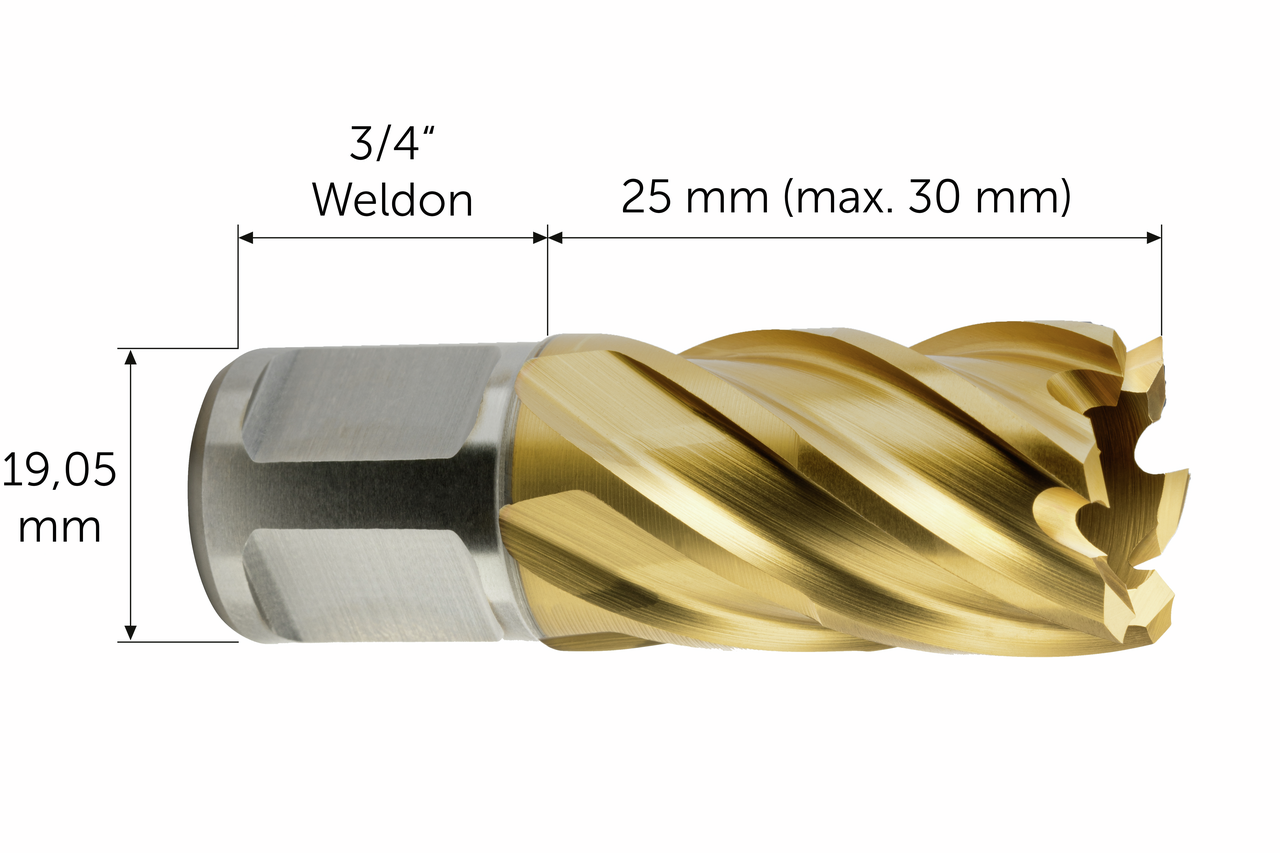 Fein HSS Dura 25 Kernbohrer 33mm 3/4 in Weldon TiN-Beschichtung