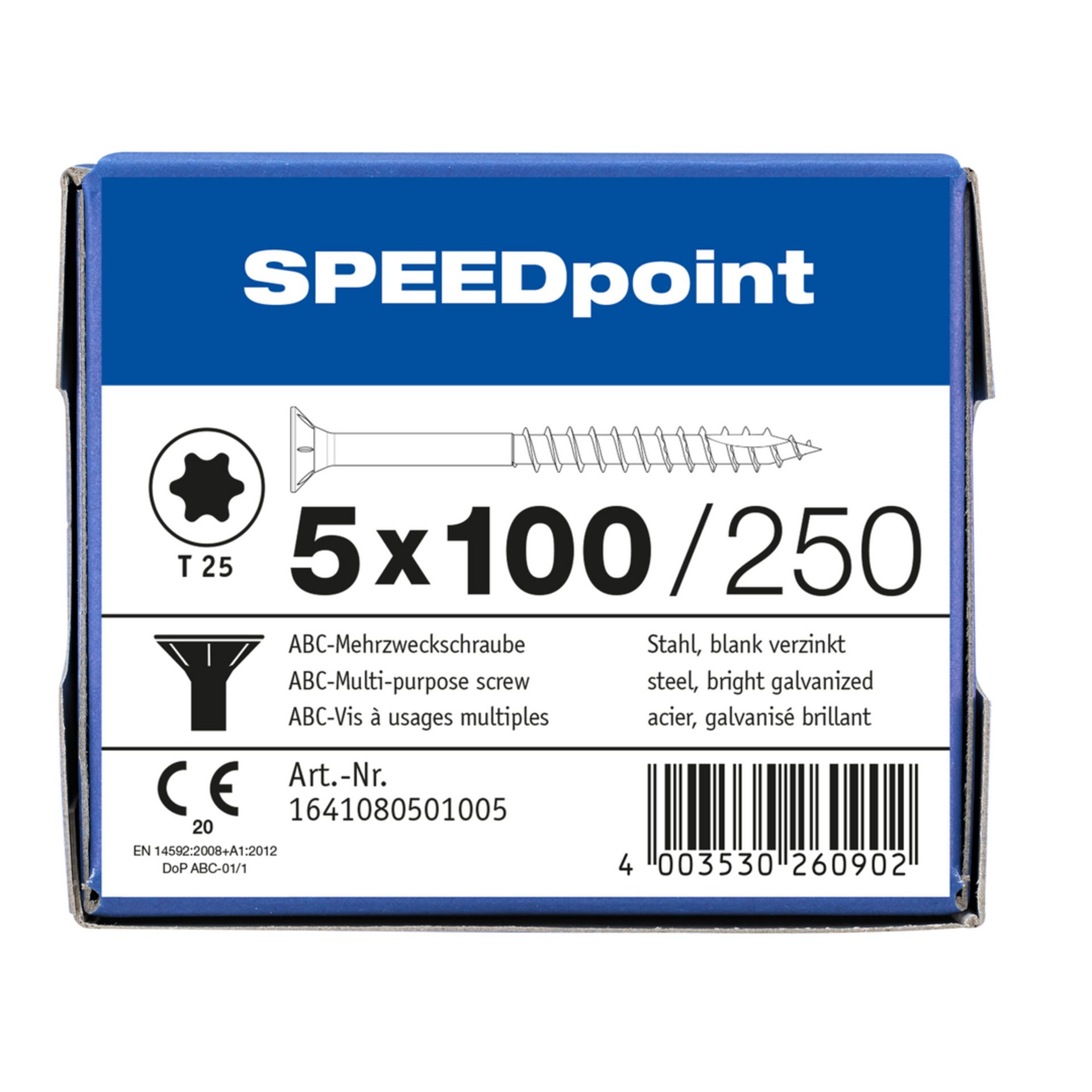 ABC SPEEDpoint Senkkopf T25 Teilgewinde Schabenut A2J 5x100mm (250)
