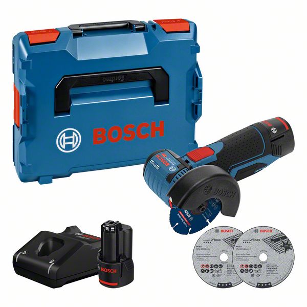 Bosch Akku-Winkelschleifer GWS 12V-76, mit 2 x 3.0 Ah Li-Ion Akku
