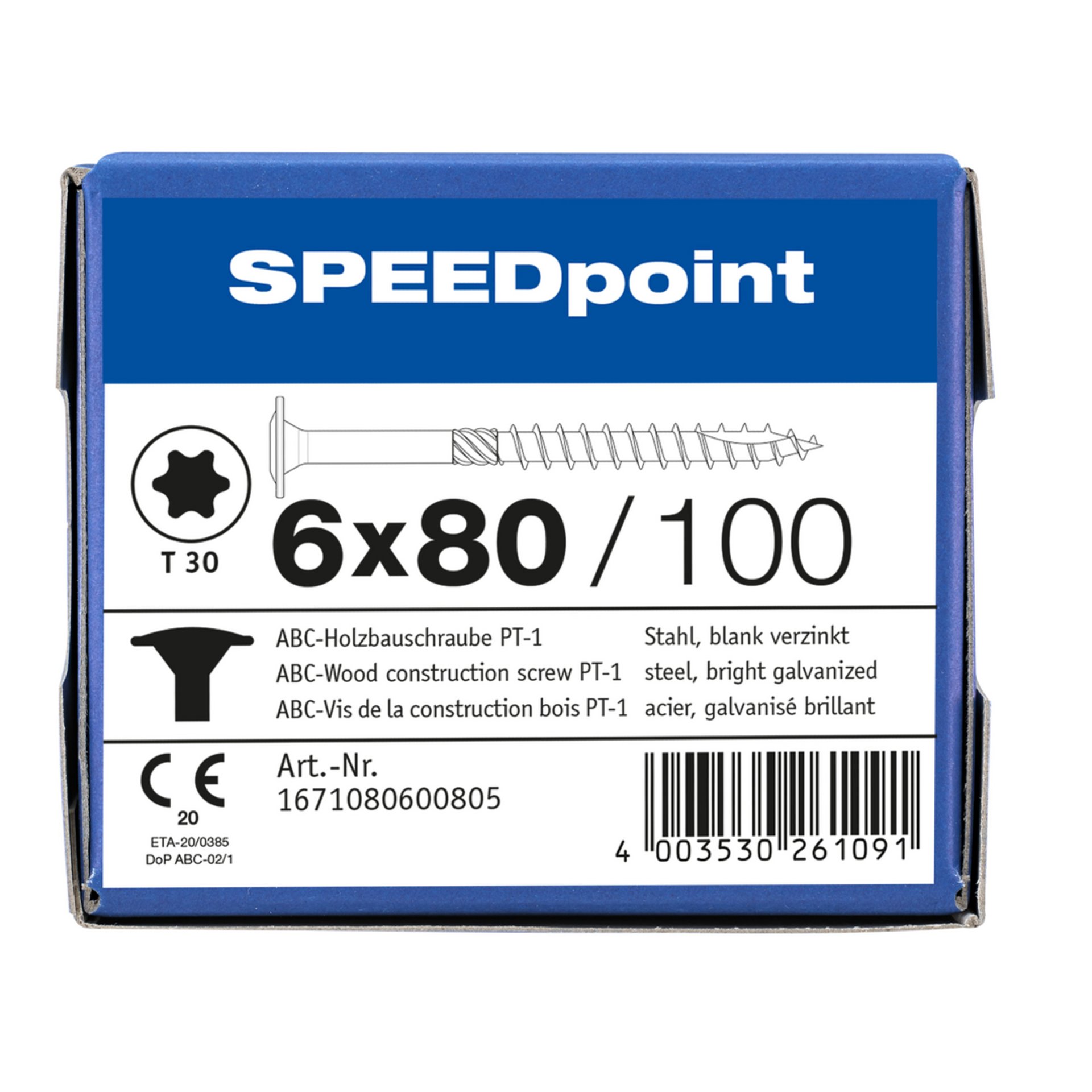 ABC SPEEDpoint Holzbauschraube Tellerkopf T30 Teilgewinde Schabenut A2J 6x80mm (100)