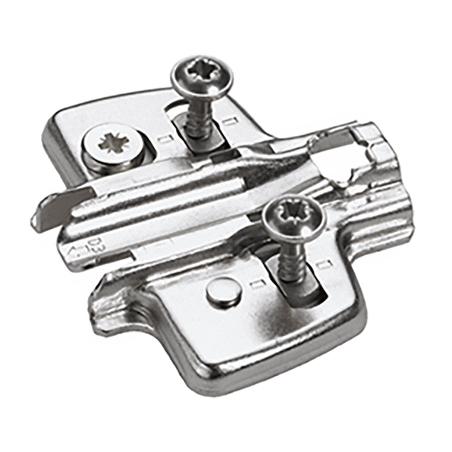 HETTICH Kreuzmontageplatte mit Direkt-Höhenverstellung, vernickelt, Lochreihe 37 x 32 mm, mit Spanplattenschrauben (für Bohrung ø 2,5 mm), Distanz 1.5 mm