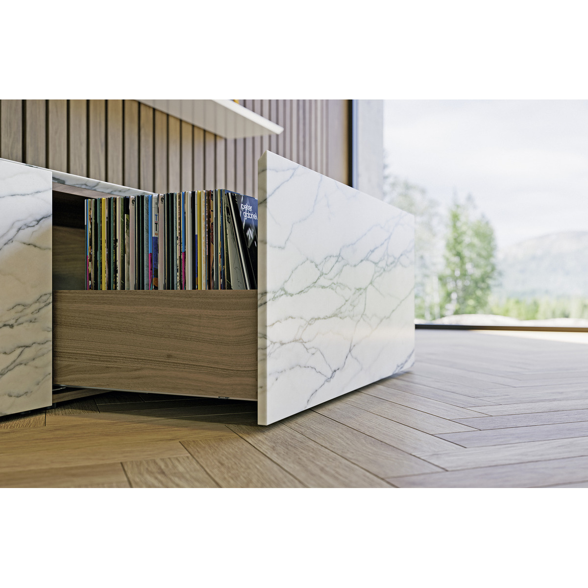 Produktbild, Schublade, Marmor-Muster, Holz-Optik, Vinyl-Schublade, Wohnzimmer Möbel