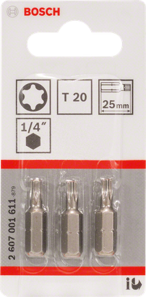 Bosch T20 25mm Torx screwdriver bits set., Torx-Bits, T20, 25 mm, 1/4-Zoll-Schaft, Metall