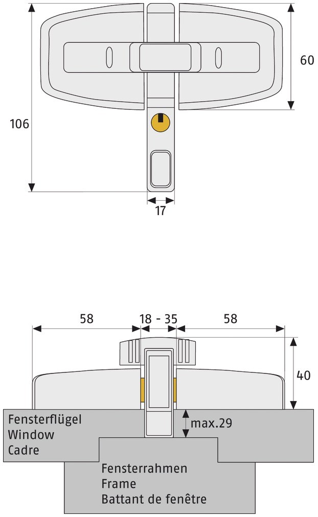 Abus Fenster-Zusatzschloss DFS 95 W AL0125 weiß gleichschließend