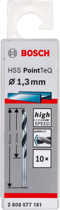 Bosch HSS PointTeQ 1,3 mm Spiralbohrer-Set., HSS-Bohrer, Metallbohrer, 1,3 mm, PointTeQ-Spitze, 10 Stück