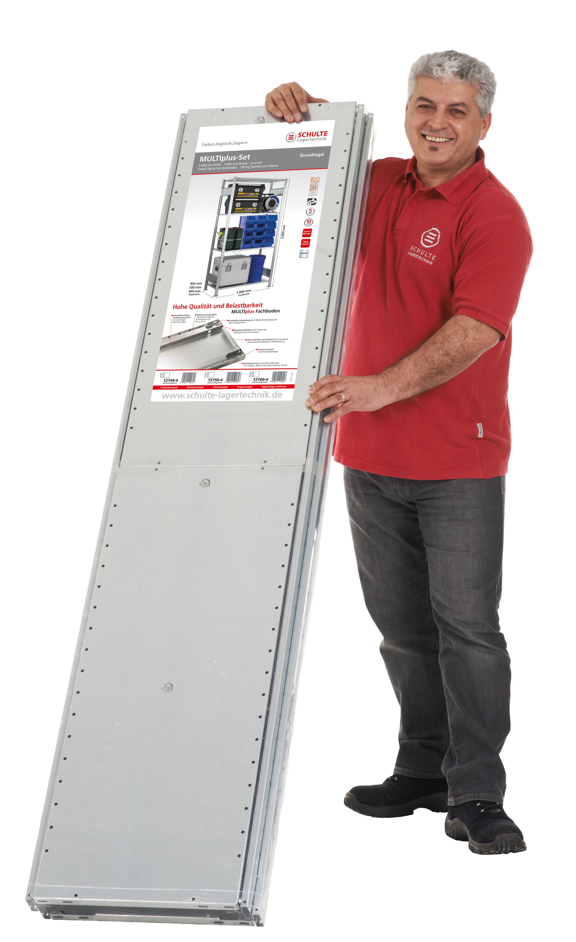 Schulte Lagertechnik Fachbodenregal Grundregal MULTIplus150-Set 2000x1000x500mm verzinkt 4 Fachböden