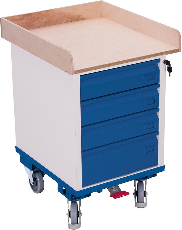 VARIOfit Rollschrank 150kg B575xT660xH905mm RAL 7035/5010 4 Schubladen VarioFit