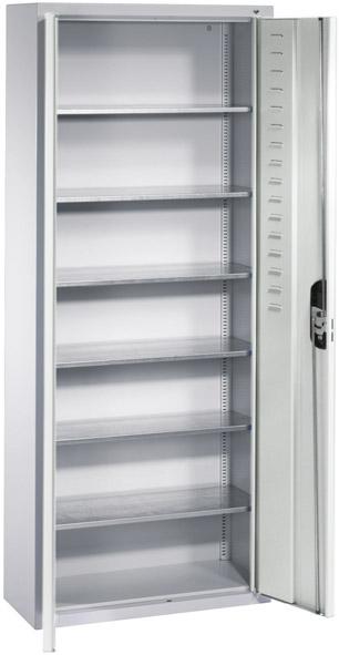 CP Lager-Regalschrank B700xT300xH1690 mm RAL 7035 mit Türen 6 Fachböden CP